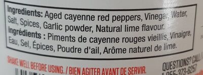 Hot Sauce Chile & Lime ingredients label