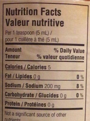 Hot Sauce Chile & Lime nutrition facts table