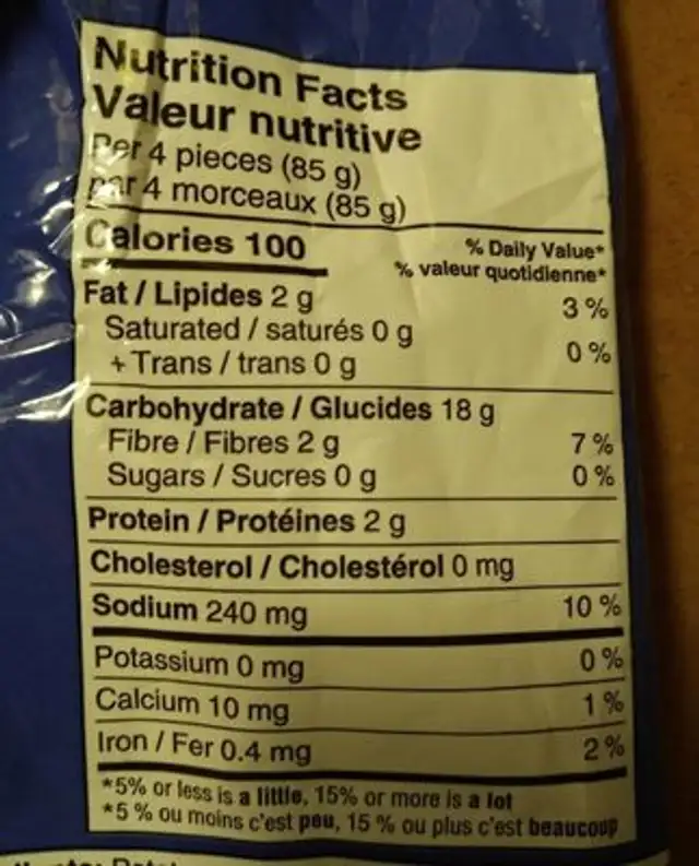 Chopped Potatoes (Original Flavour) nutrition facts table