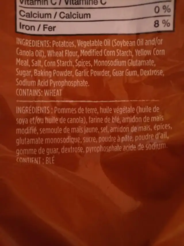frites ingredients label
