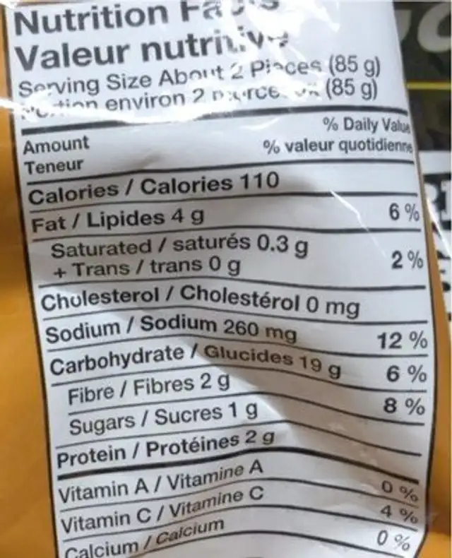 frites nutrition facts table