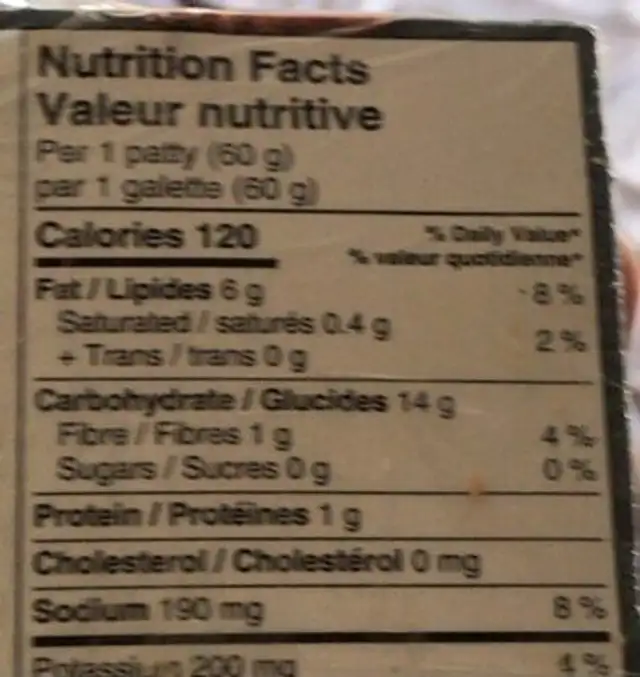 10 patates nutrition facts table