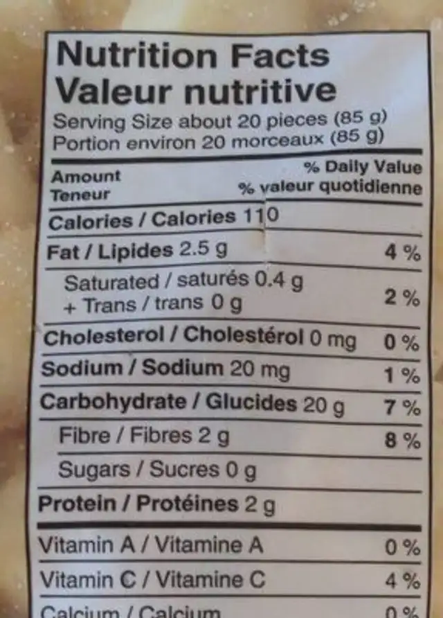 Patate dejeuner nutrition facts table