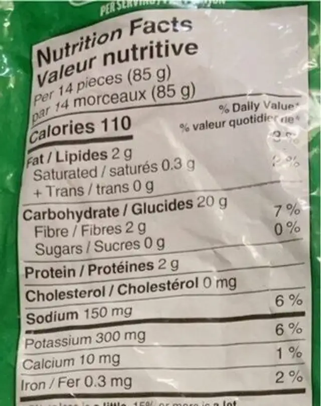 Coupe reguliere nutrition facts table