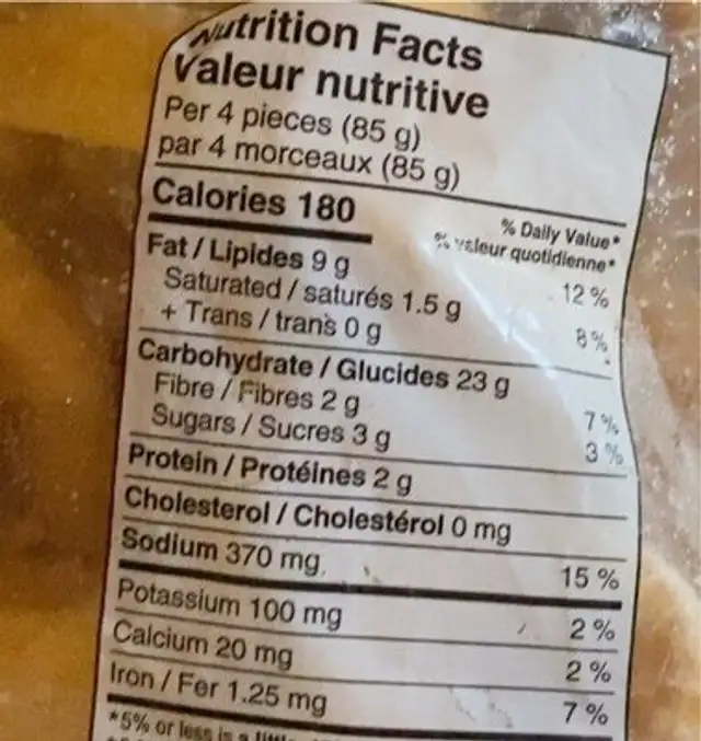 Crispy tempura onion rings nutrition facts table
