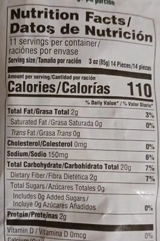 Papas fritas nutrition facts table