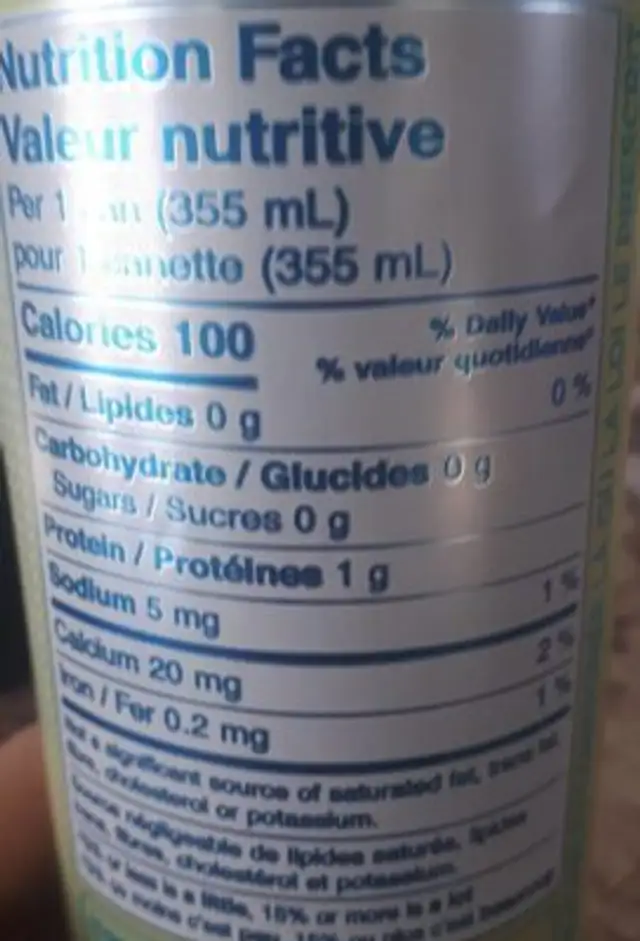 Aqua relle nutrition facts table