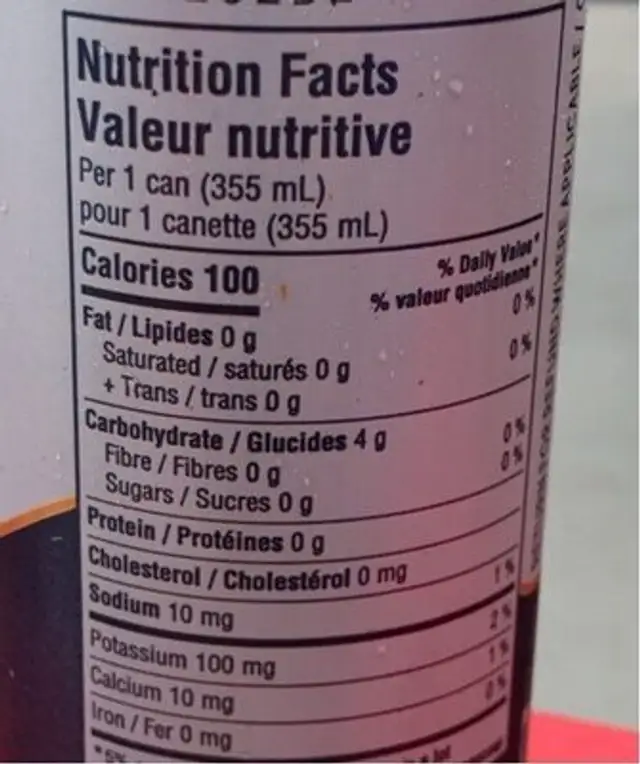 Light Sky nutrition facts table