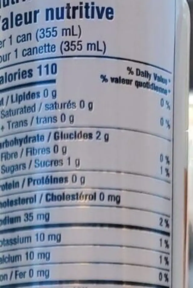 Limonade aux fraises nutrition facts table