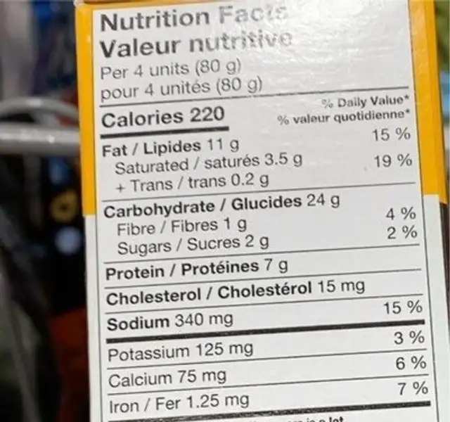 Mini cheese and chorizo empanadas nutrition facts table