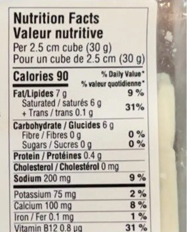 Vegan Blue nutrition facts table