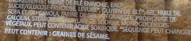 Moelleux ingredients label