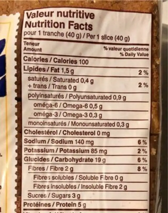 Plein d’grains nutrition facts table