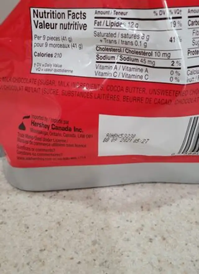 herseys kisse ingredients label