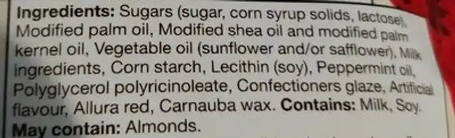 Hershey’s kisses ingredients label