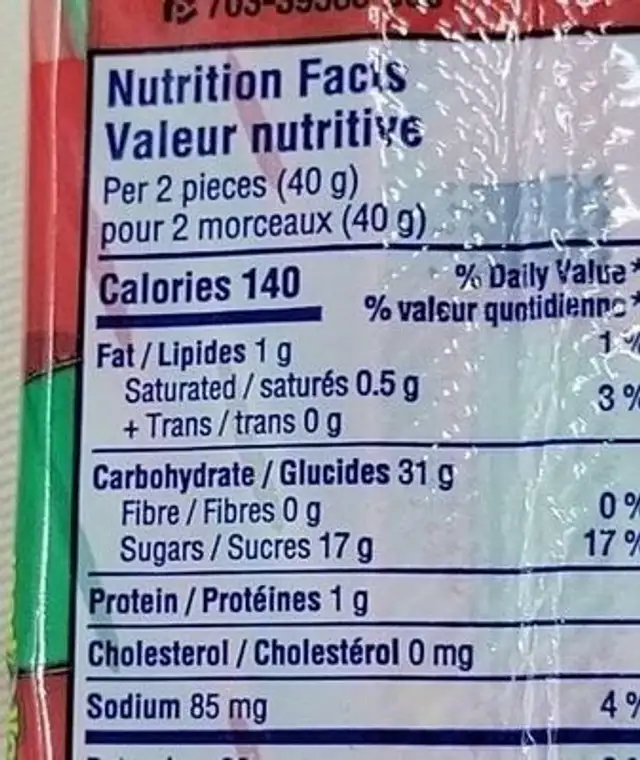 Réglisse de noël nutrition facts table