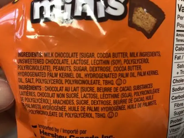 Hershey's Reese Minis Peanut Butter Cups Candy ingredients label