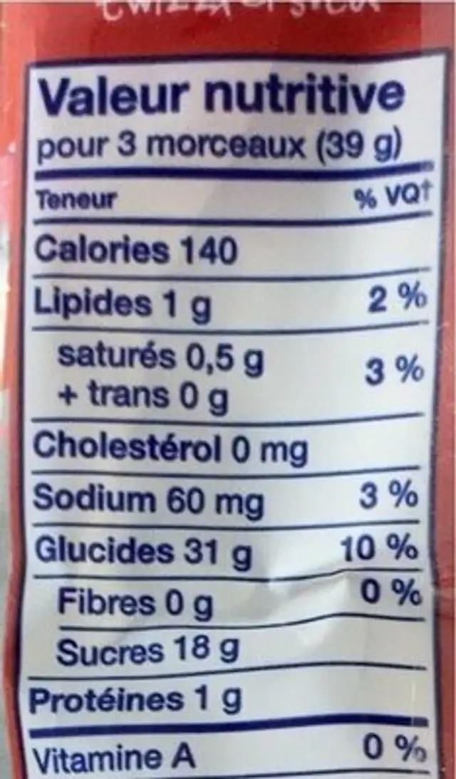 super nibs nutrition facts table