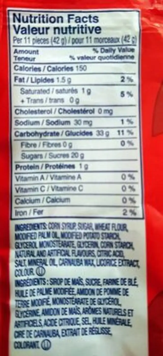 Twizzlers bouchées tendres nutrition facts table
