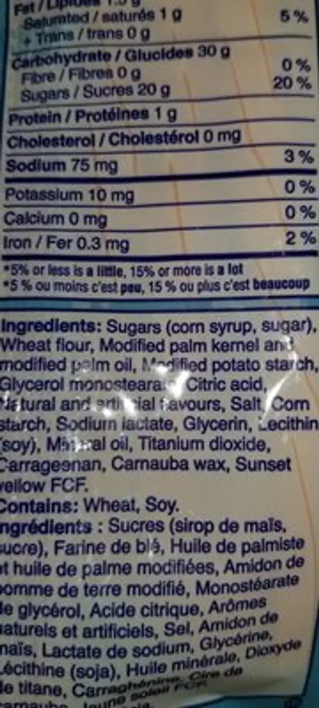 Réglisse ingredients label