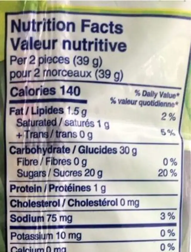 au citron vert nutrition facts table