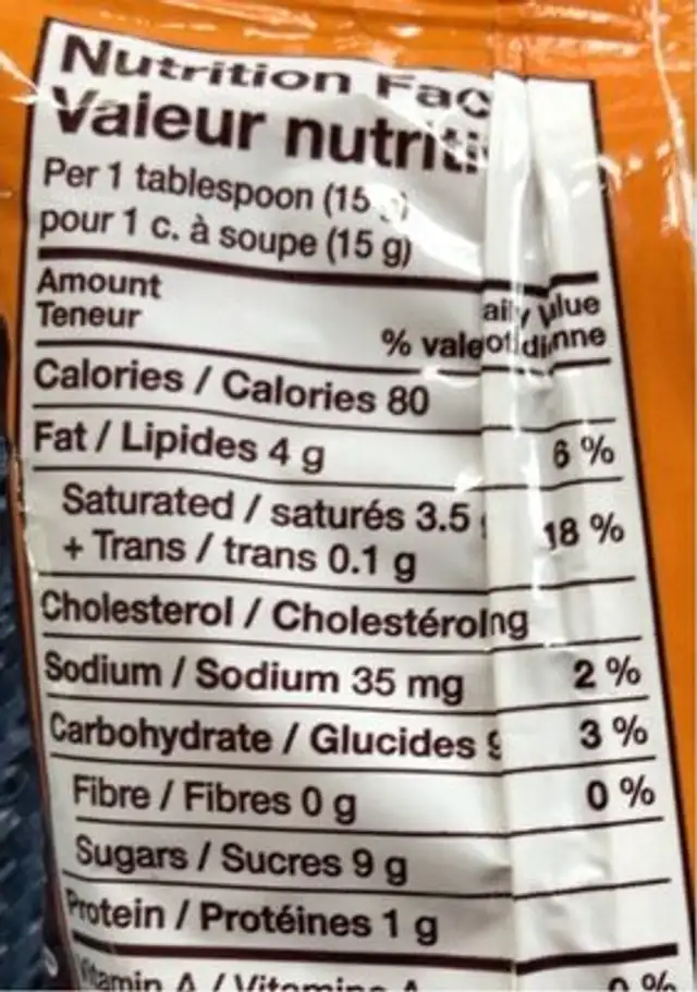 Butterscotch chips nutrition facts table