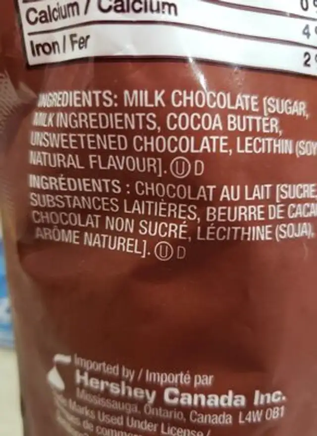 Grains de chocolat au lait ingredients label