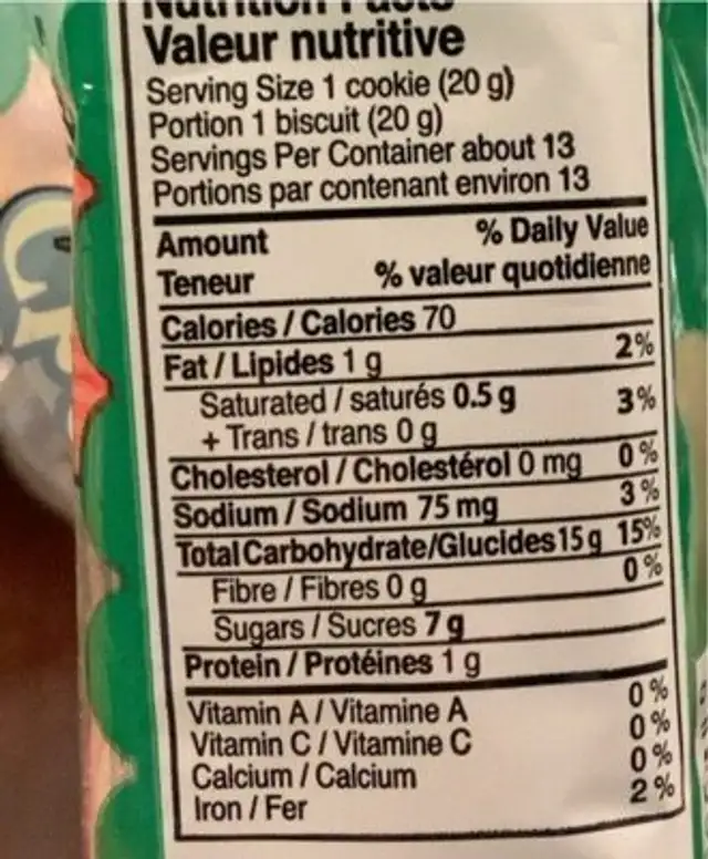 Apple bars nutrition facts table