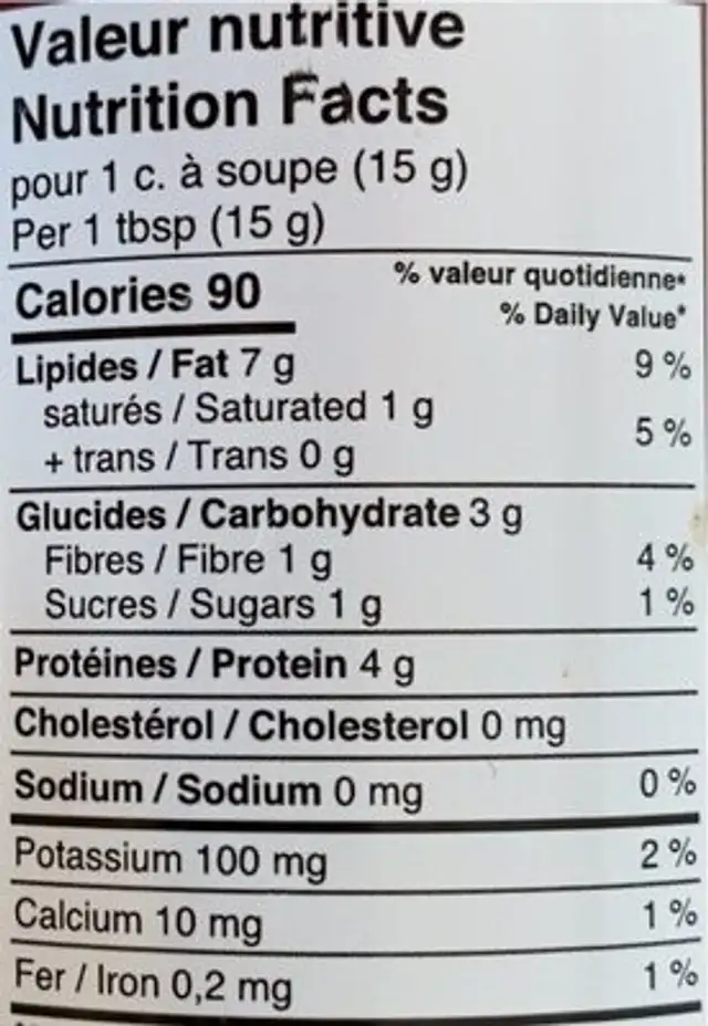 Yum nature nutrition facts table