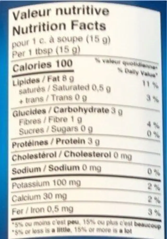 Beurre d’amande nutrition facts table