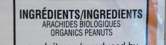 Organic Peanut Butter Crunchy ingredients label