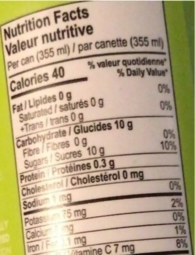 Kefir nutrition facts table
