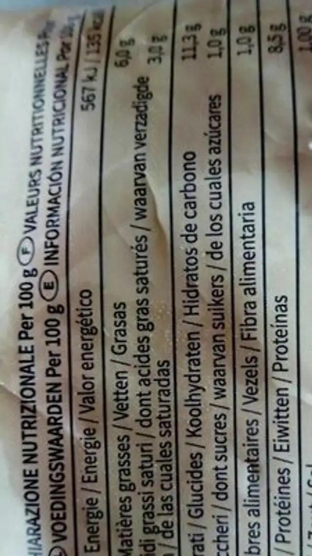 Mini gatto`mozzarella e spinaci nutrition facts table