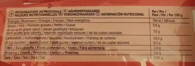 I pizzoccheri nutrition facts table