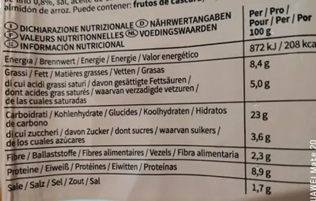 Focaccia rustica ricotta e spinaci nutrition facts table