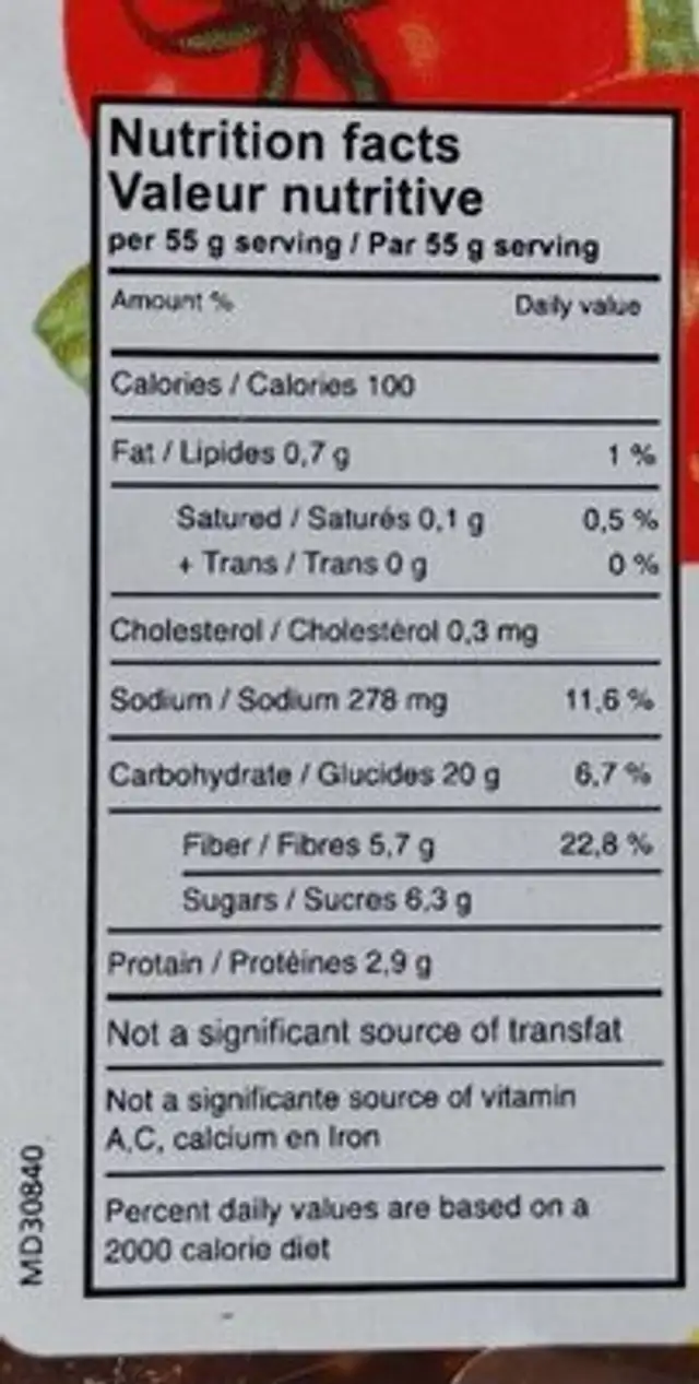 Pain de seigle Pumpernickel nutrition facts table