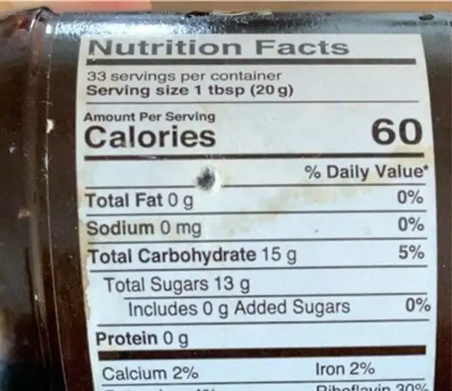 Fancy Molasses nutrition facts table