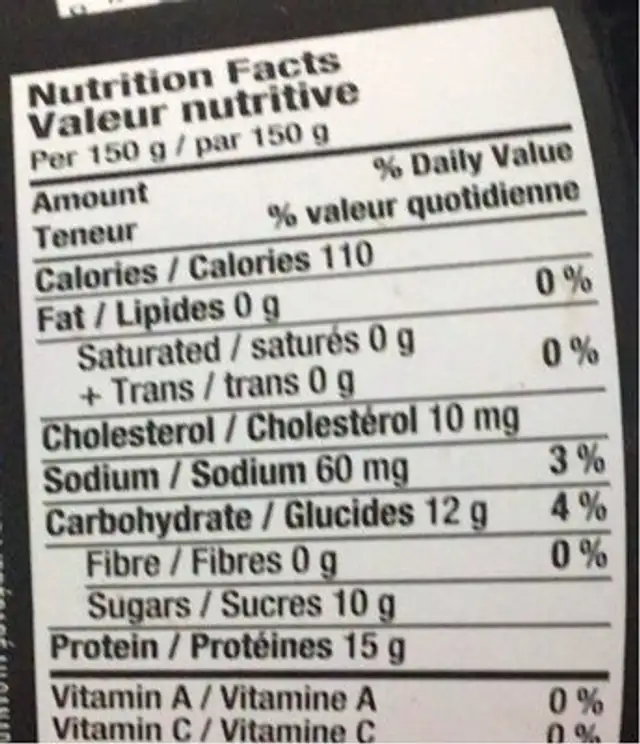 Yopro nutrition facts table