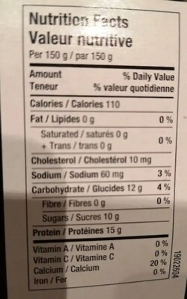 Yopro nutrition facts table
