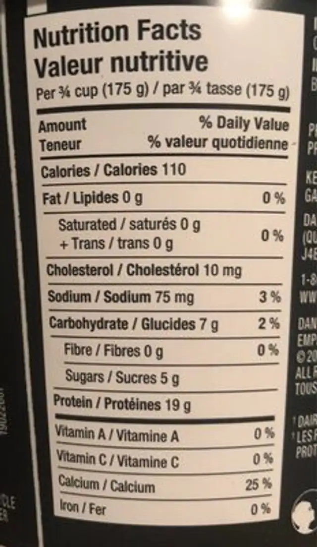 Yopro nutrition facts table