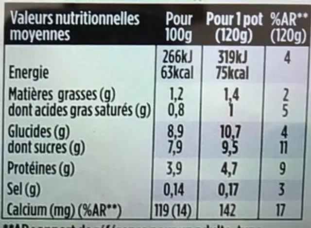 Light&free nutrition facts table