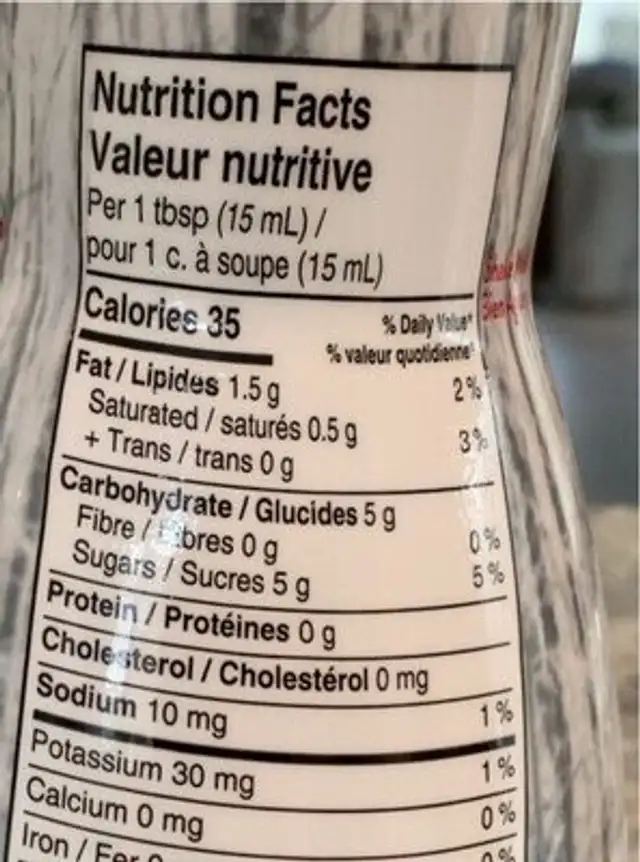 Maple Latte Coffee Creamer nutrition facts table