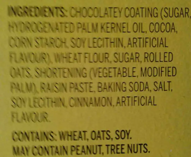Dad's cookies ingredients label