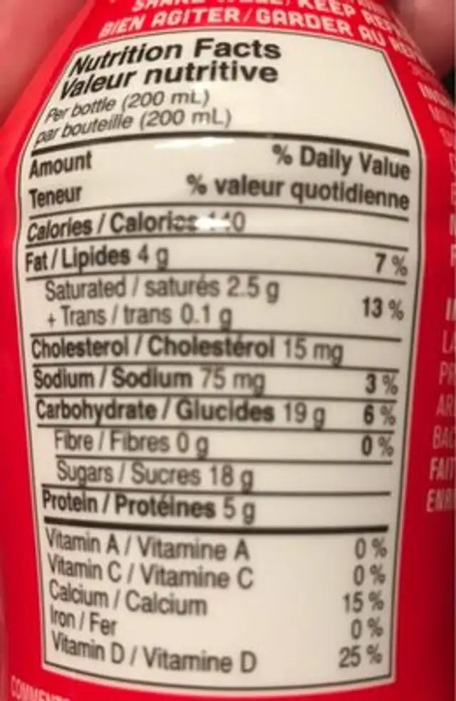 Yogourt à Boire Yop (1.5% M.G.) nutrition facts table