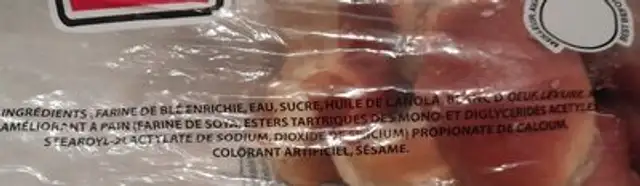 Petits pains mini twist 12's ingredients label