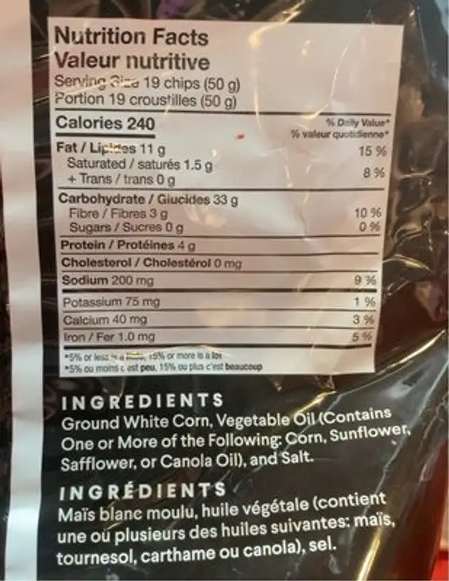 Parfaitement rondes nutrition facts table