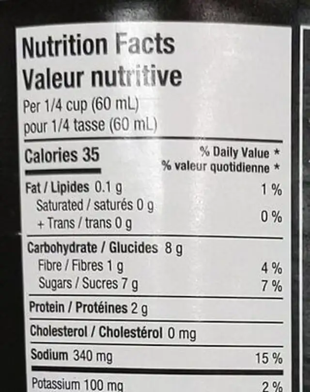 Neal brothers nutrition facts table