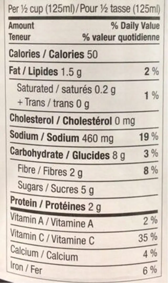 Legumes de Toscane nutrition facts table