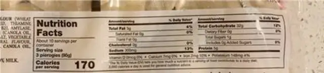 Piergoies Garlic & Herb nutrition facts table