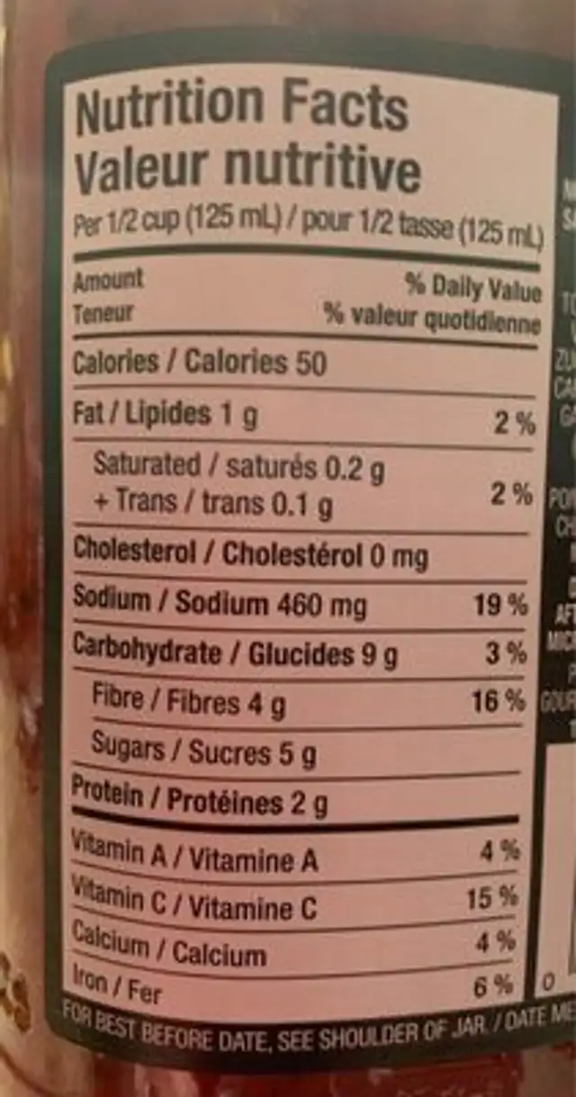 Sauce pour pâtes légumes rôtis nutrition facts table